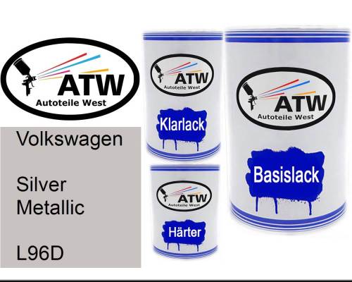 Volkswagen, Silver Metallic, L96D: 500ml Lackdose + 500ml Klarlack + 250ml Härter - Set, von ATW Autoteile West.